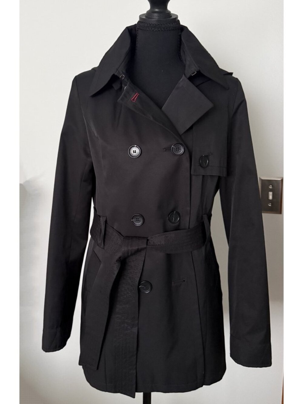Tommy Hilfiger Womens Black Belted Trench Coat - SZ M